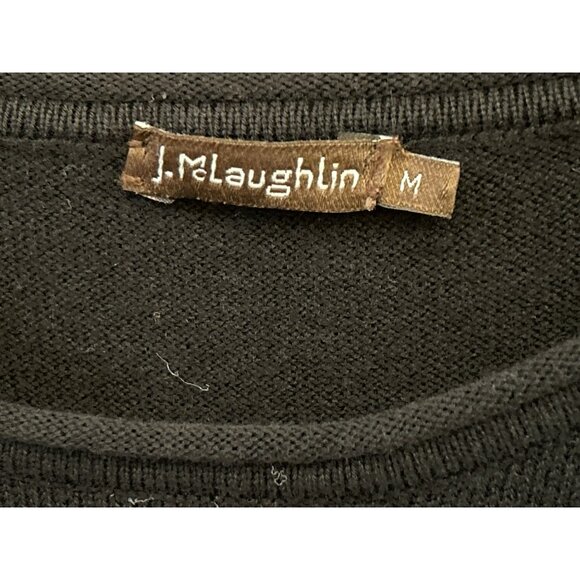 J. McLaughlin Womens Black Crewneck Sweater Pullover Medium Puff Sleeves Classic - Picture 3 of 4